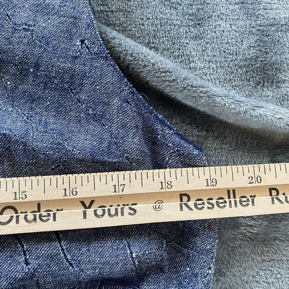 TAHARI Dress Womens 12 Blue Linen Chambray Elliot Fit & Flare Floral Stitch - Picture 5 of 8